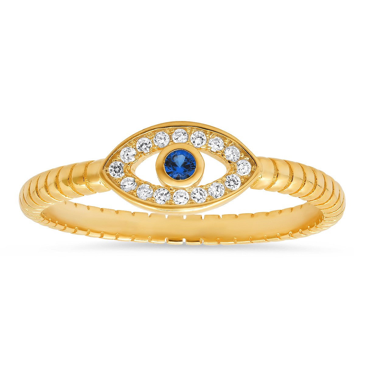 Sterling Silver CZ Evil Eye Ring - Ruumur