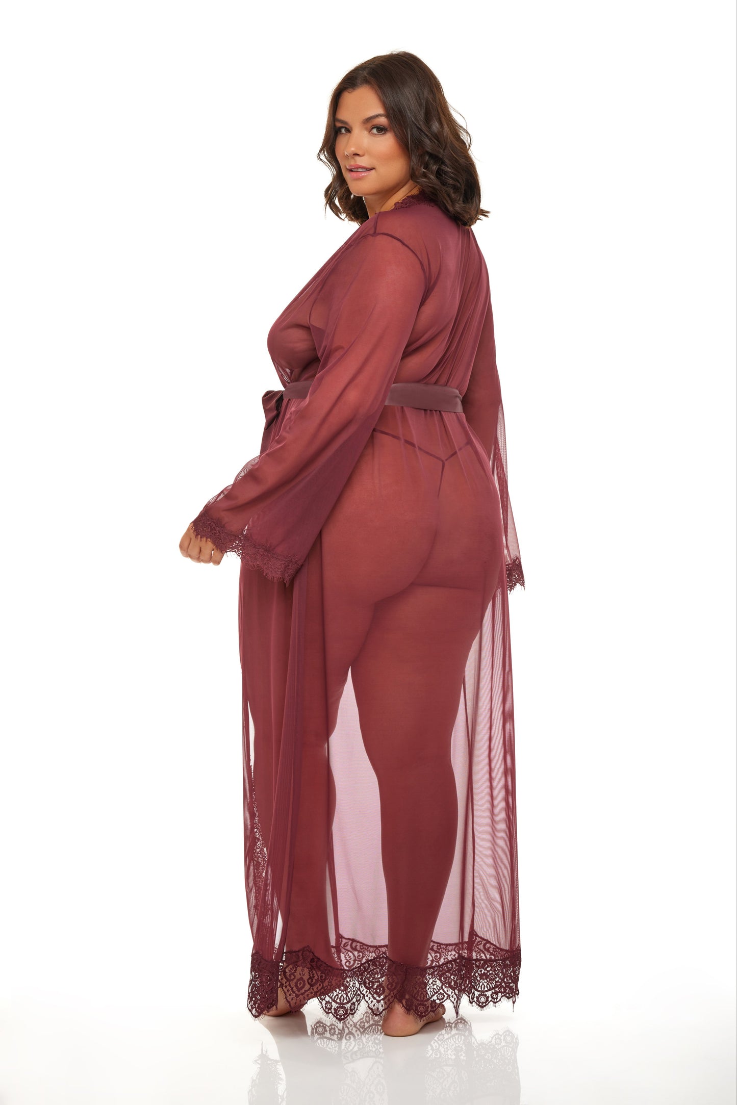 title:PROVENCE LONG LACE ROBE PLUS;color:ZINFANDEL