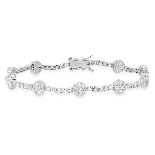 Sterling Silver 7.25" CZ Floral Station Tennis Bracelet - Ruumur