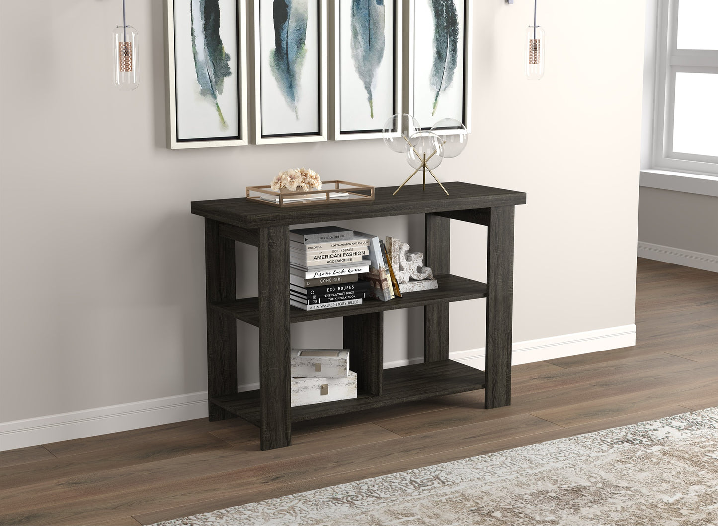 Safdie & Co. Console Table 41.25" Dark Grey 3 Shelves, Entryway or Sofa Table for Living Room