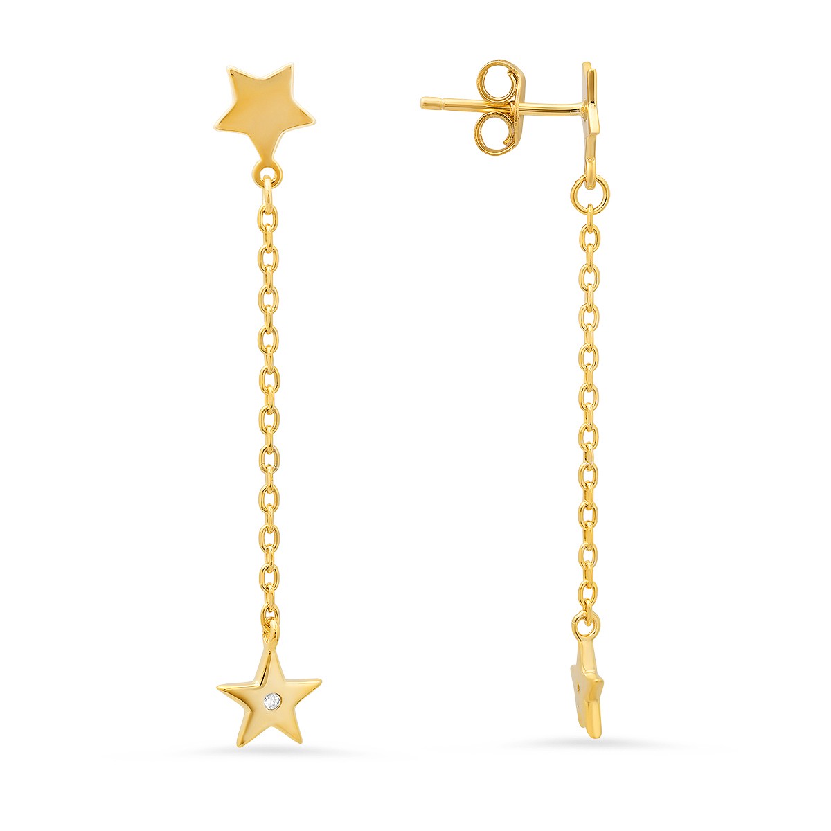 Sterling Silver Petite Dangling Stars CZ Earrings - Ruumur