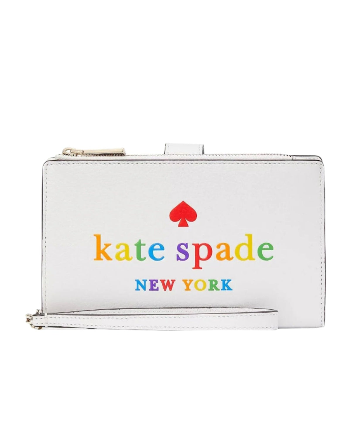 title:Kate Spade Pebbled Leather Rainbow Phone Wallet Wristlet;color:White Dove