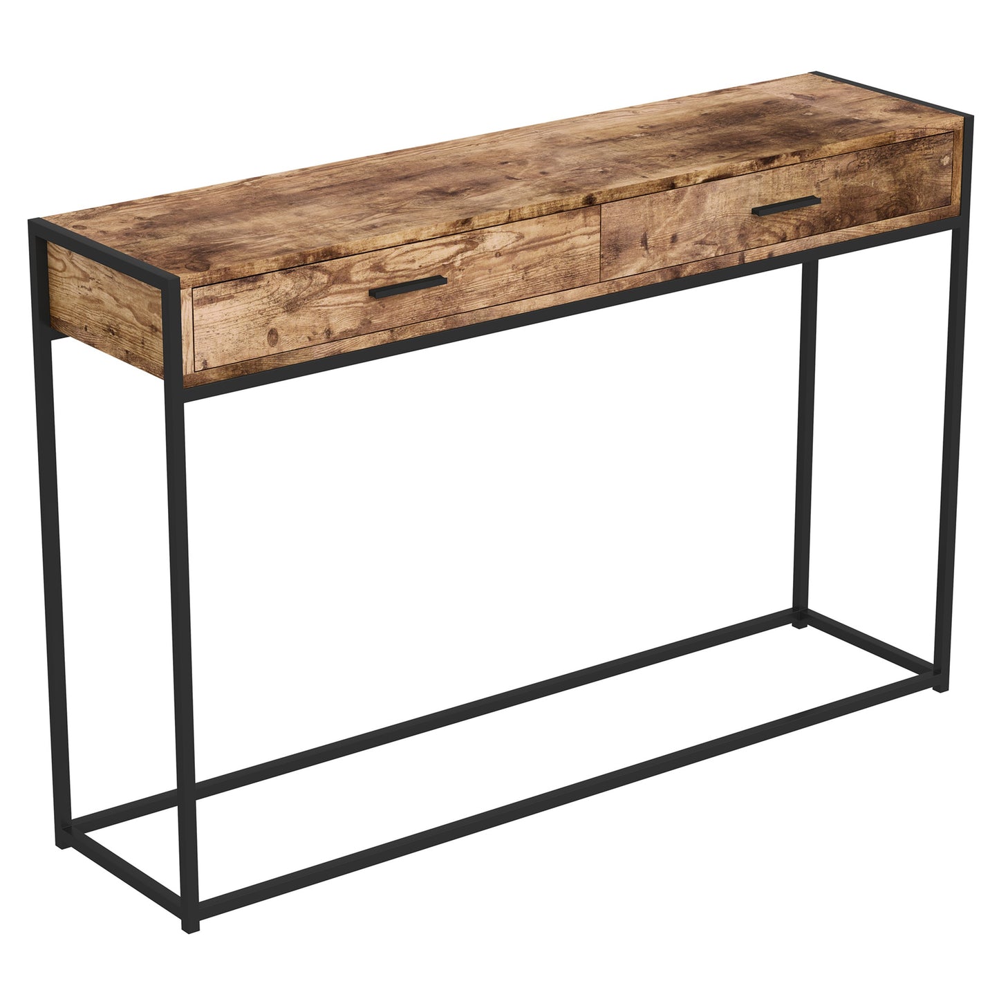 Safdie & Co. Console Table 48" Brown Reclaimed Wood 2 Drawers Black Metal, Entryway or Sofa Table for Living Room