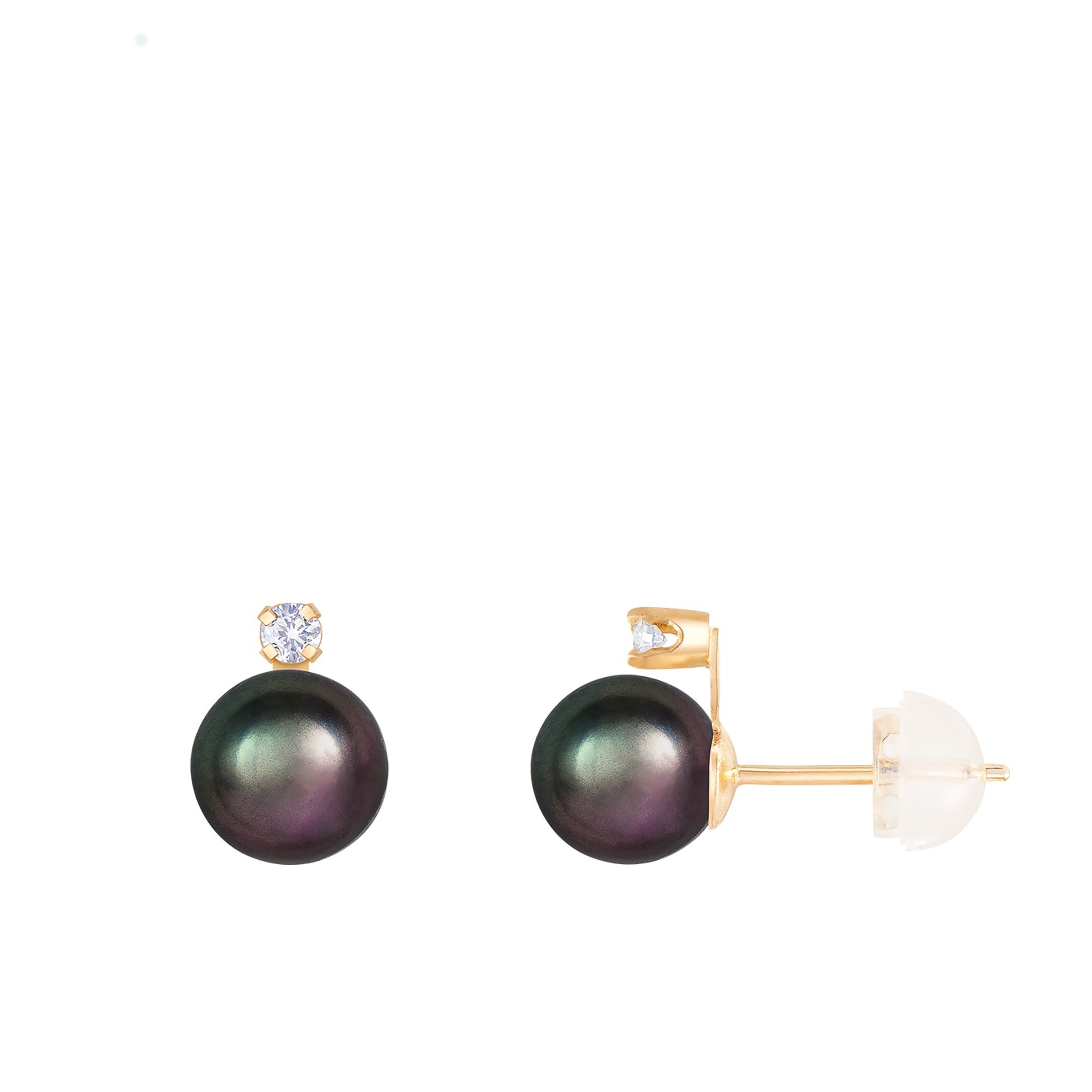 title:Splendid Pearls 14K Yellow Gold Diamond Earrings RB-76BY;color:Black