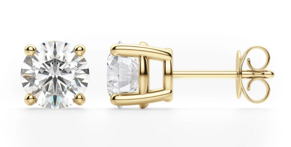 title:14K Yellow Gold Round Cut Stud 1Ct Diamond CZ Earrings - Tension Back, Basket Set;color:Yellow Gold