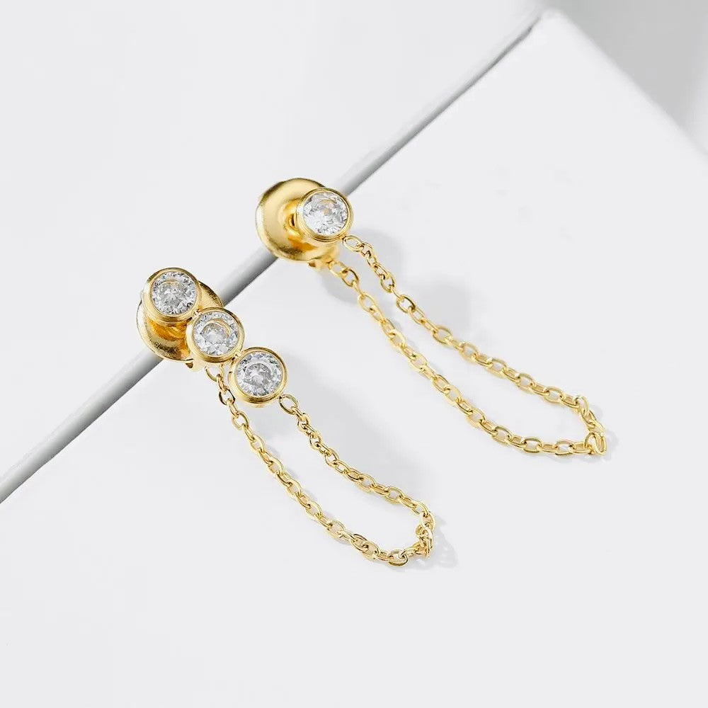 title:CZ Chain Drop Earrings;color:Gold