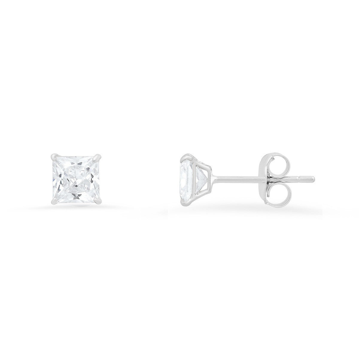 10k White Gold Princess-cut CZ Basket Stud Earrings - Ruumur