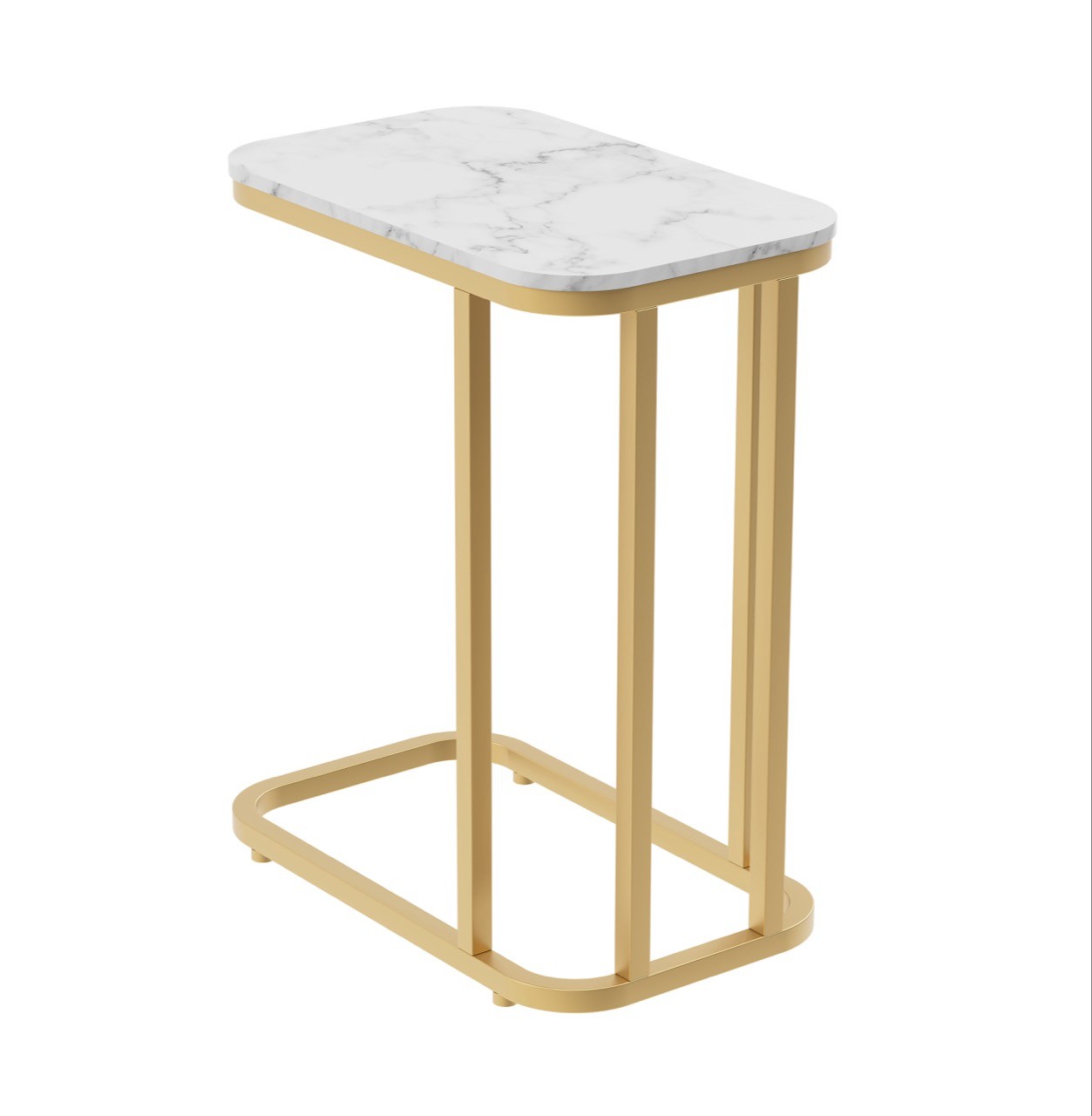 Safdie & Co. End Side Table 19" C-Shaped Rounded Marble Gold Metal