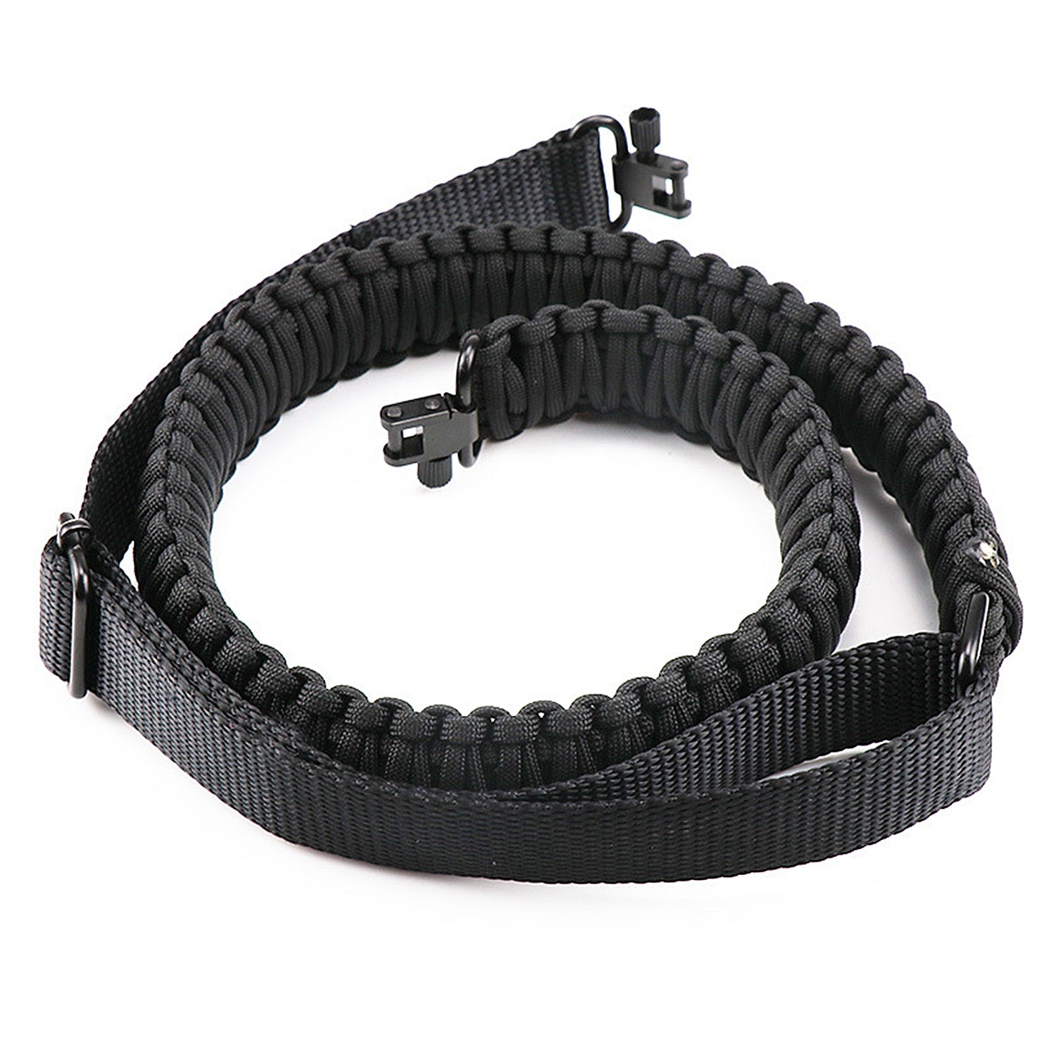 title:Tactical Paracord Sling Adjustable Paracord Strap Gun Belt Rifle Gun Sling w/ Dual Point 360 Degree Swivel Rotating Latches;color:Black