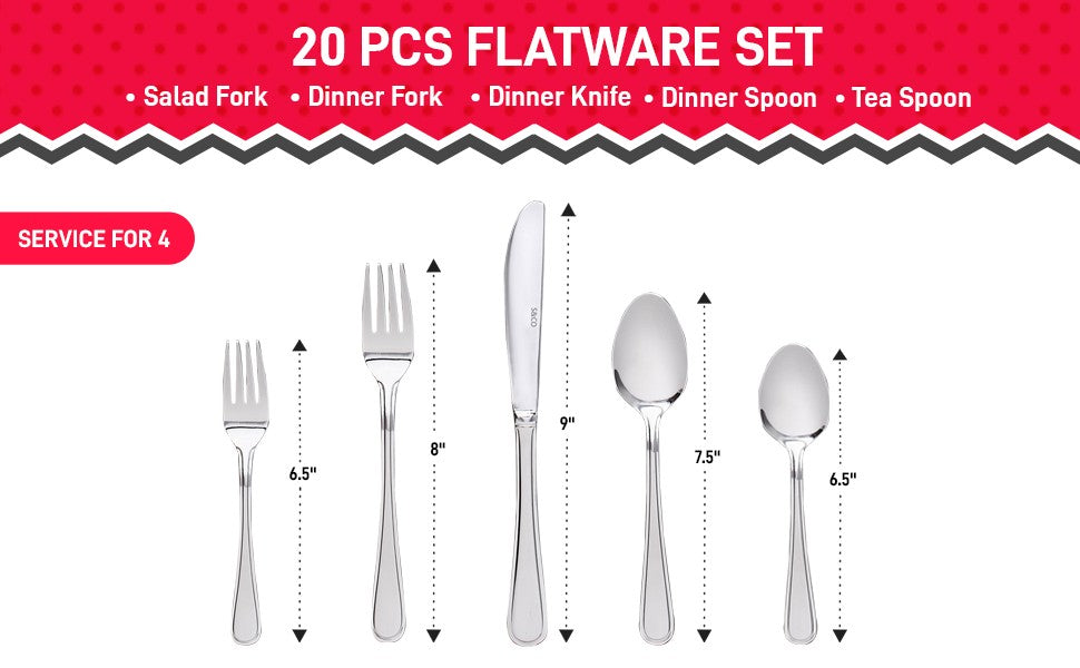 Safdie & Co. Silverware Flatware Cutlery Stainless Steel 40 piece set Kelby