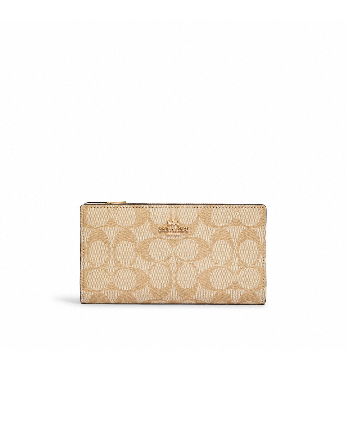 title:Coach Women's Slim Zip Wallet In Signature Canvas;color:Light Khaki / Chalk