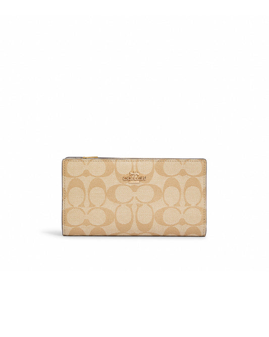 title:Coach Women's Slim Zip Wallet In Signature Canvas;color:Light Khaki / Chalk