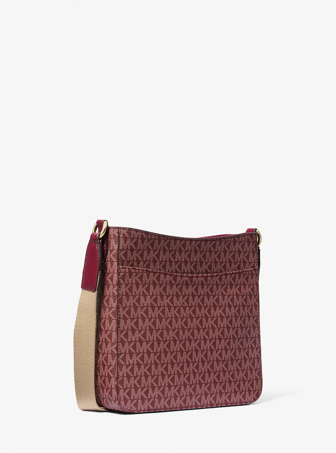 title:Michael Kors Women's Jet Set Travel Small Signature Logo and Metallic Messenger Bag;color:Oxblood