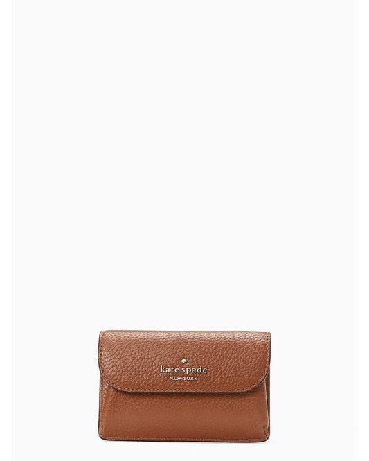 title:Kate Spade Women's Dumpling Pebbled Leather Small Flap Card Holder;color:Warm Gingerbread