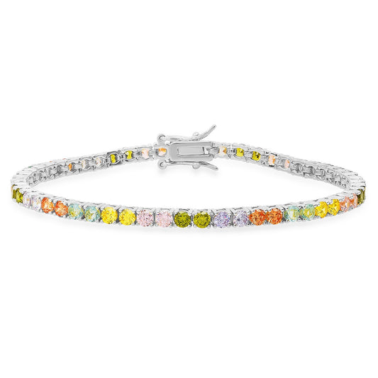 title:Sterling Silver 7.25" Multi-color CZ Tennis Bracelet;color:Silver