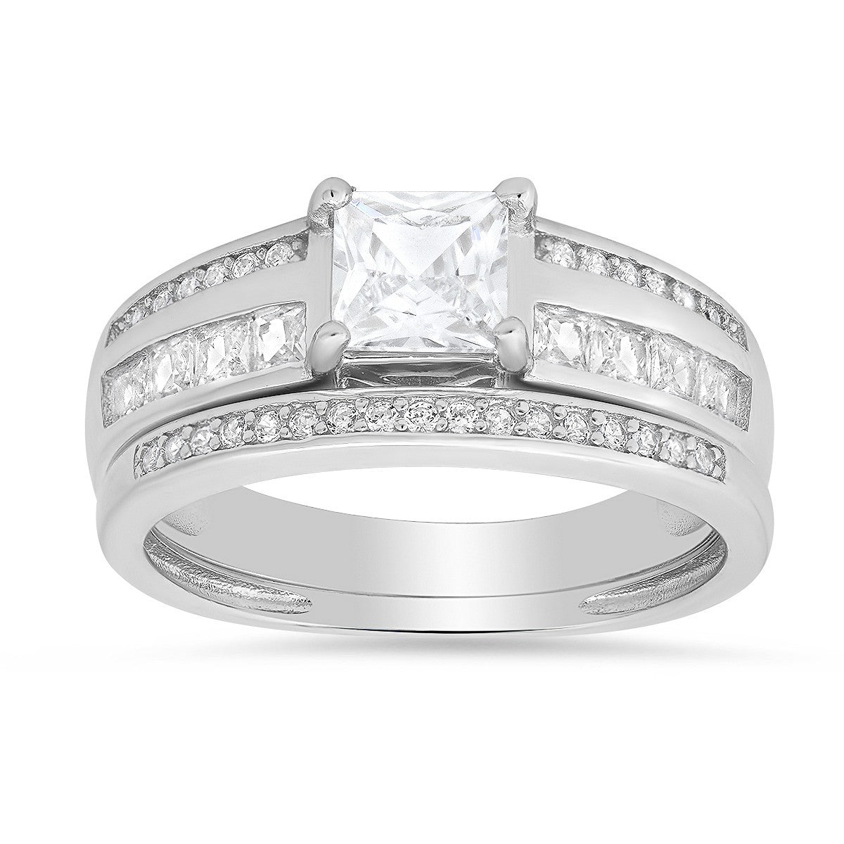 Sterling Silver Princess-cut CZ 2pc Stackable Ring Set - Ruumur