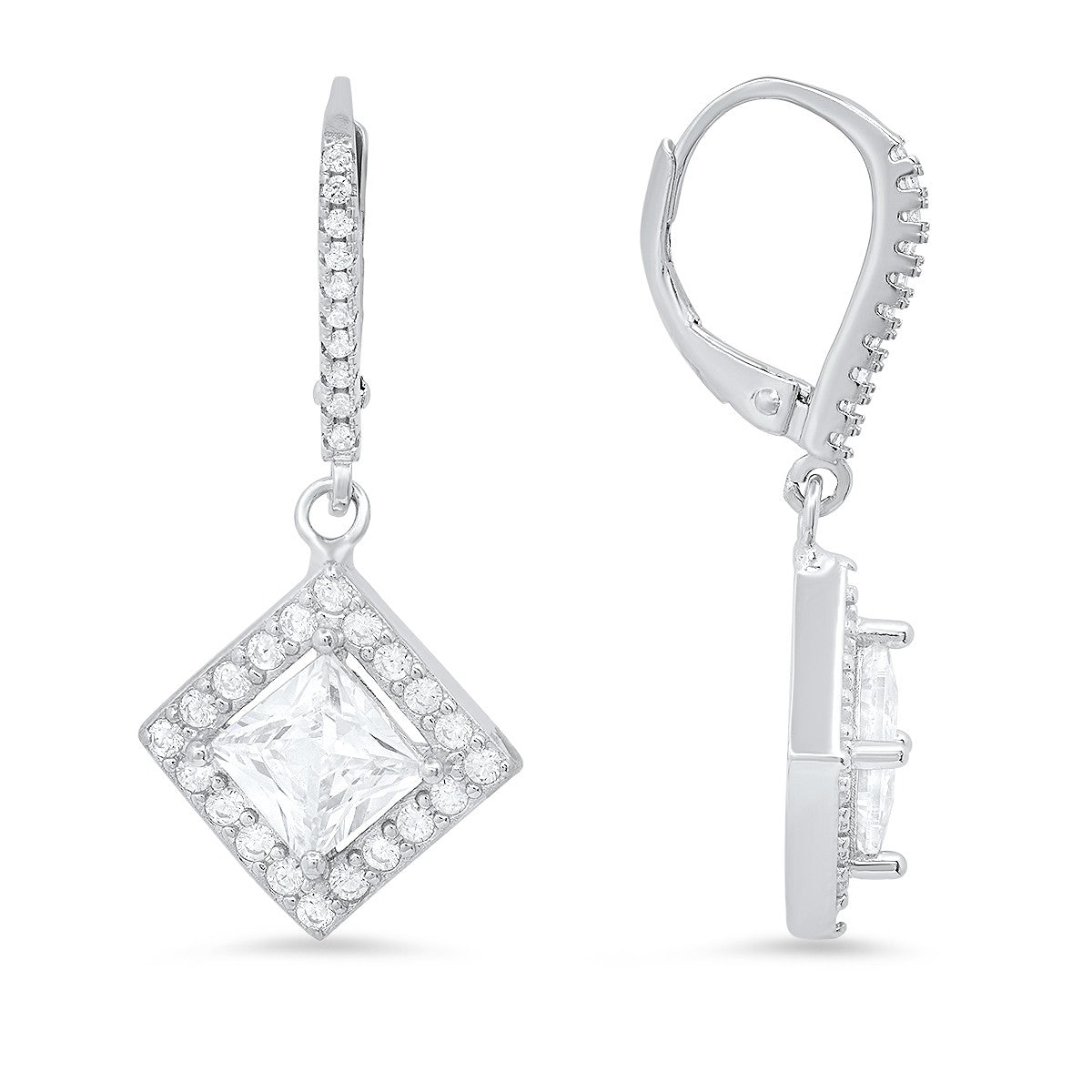 title:Sterling Silver Princess-cut CZ Leverback Earrings;color:not applicable