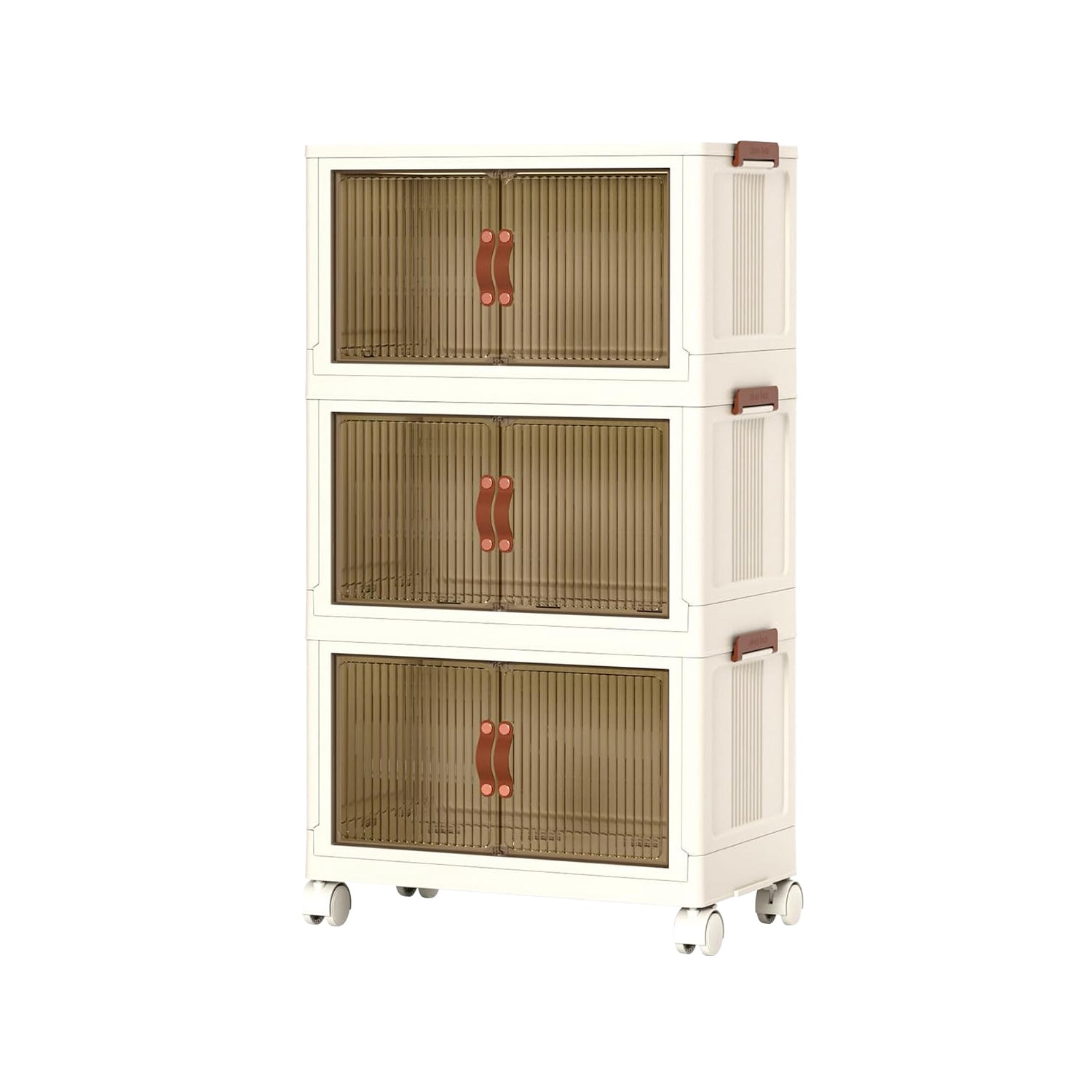 title:3Pcs Foldable Storage Bins with Lid Front Magnetic Door Collapsible Stackable Closet Organizer Containers with 4Pcs 360° Rotatable Wheels 8Pcs Small W;color:Beige