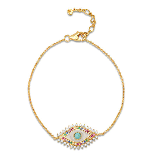 title:Multi-Colored Evil Eye Chain Bracelet;color:Gold