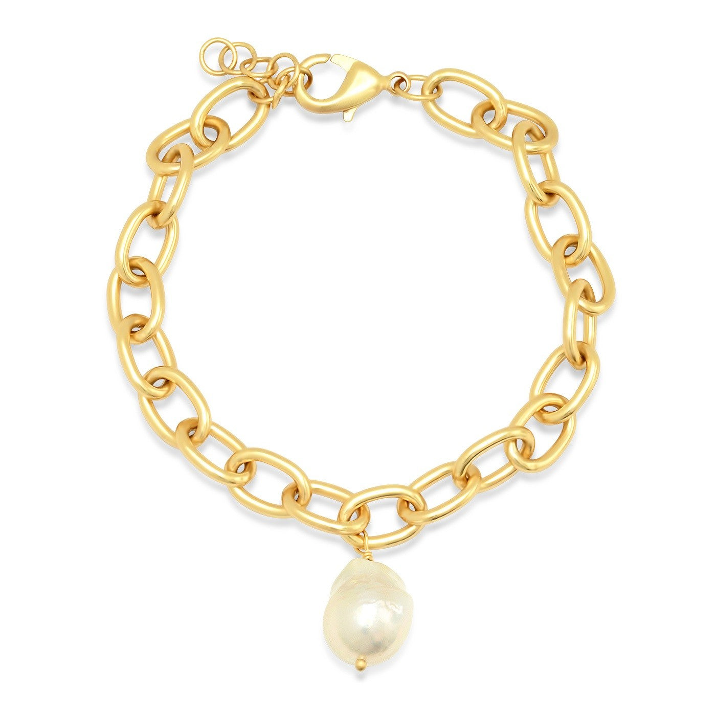 title:Gold Chain Bracelet with Freshwater Pearl Charm;color:Gold