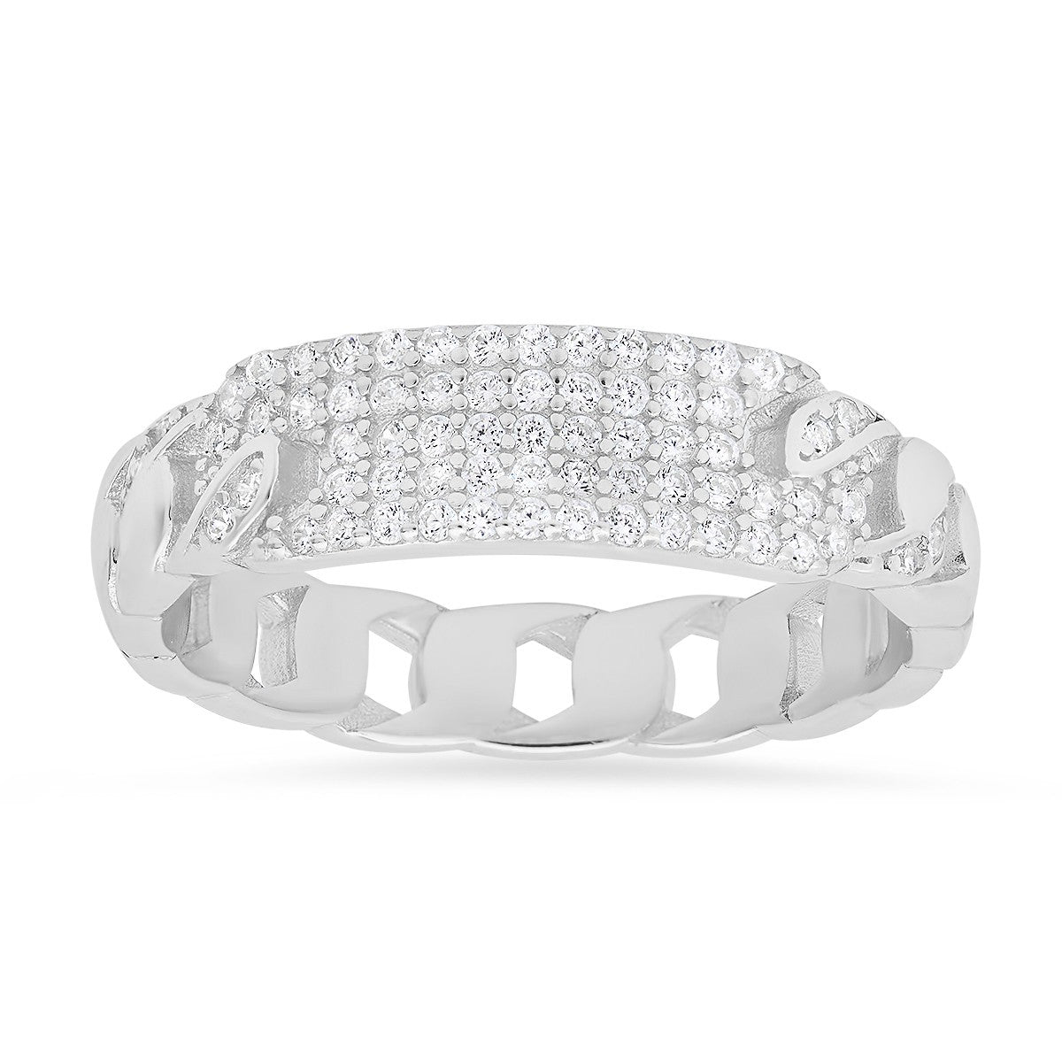 Sterling Silver CZ Curb Link ID Ring - Ruumur