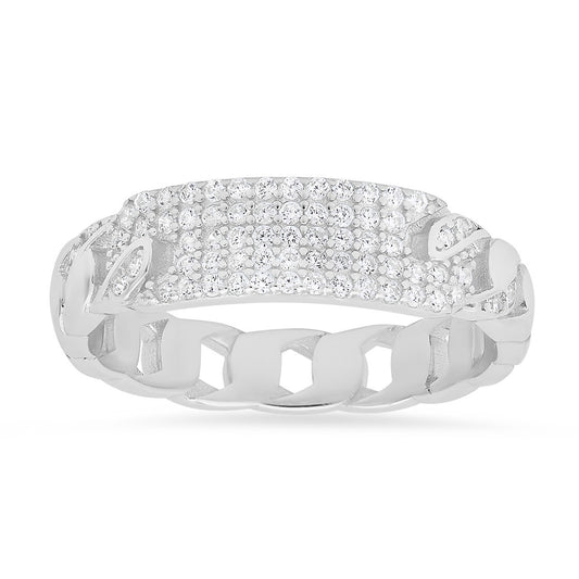 Sterling Silver CZ Curb Link ID Ring - Ruumur