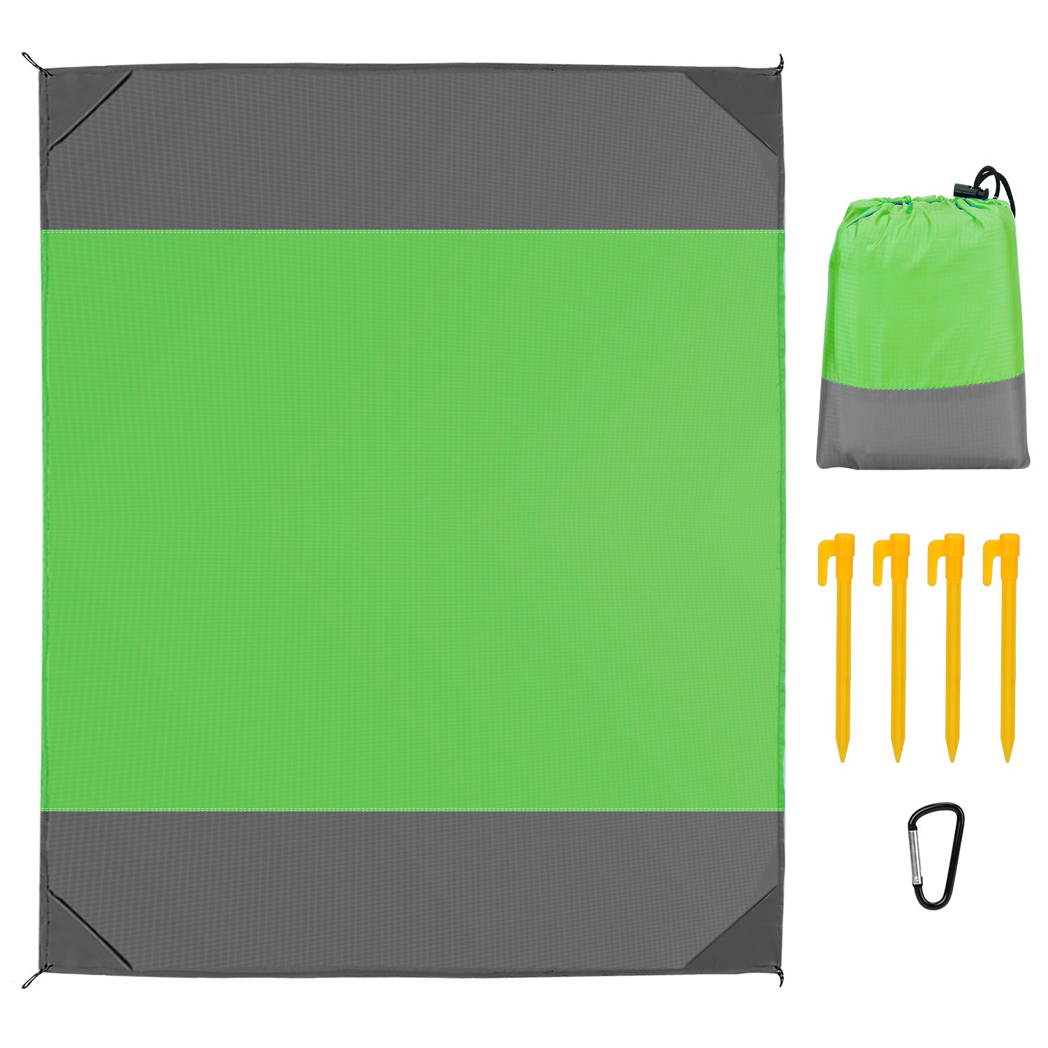 title:108x96.46in Sand Proof Picnic Blanket Water Resistant Foldable Camping Beach Mat w/ 4 Anchors 1 Carry Bag For 4-6 People;color:Green