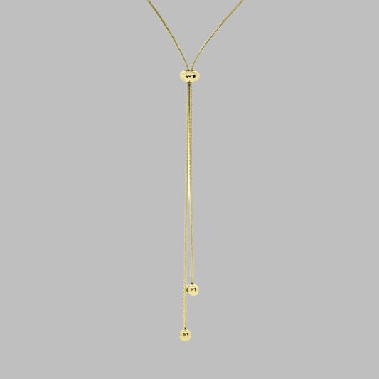 title:Double Drop Adjustable Snake Chain Necklace;color:Gold