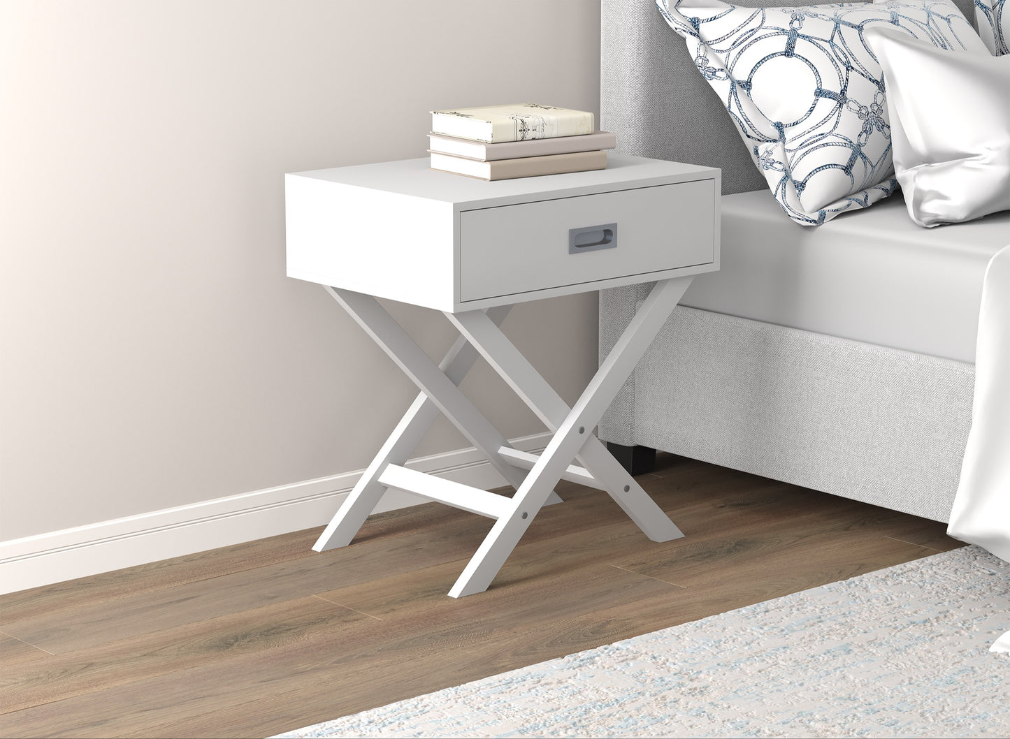 Safdie & Co. End Side Table 24" White 1 Drawer