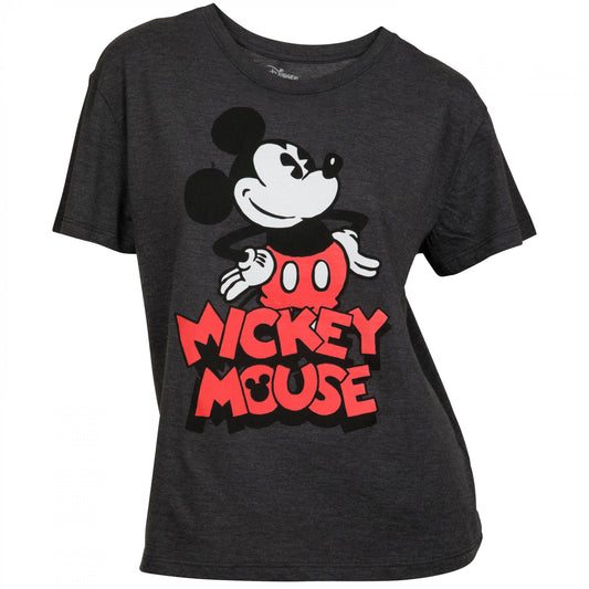 title:Disney Mickey Mouse Retro Playful Logo Junior's T-Shirt;color:Grey