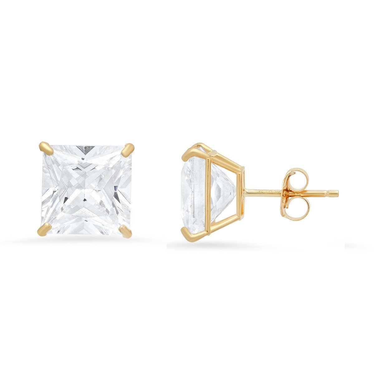 title:10k Yellow Gold Princess-cut CZ Basket Stud Earrings;color:not applicable