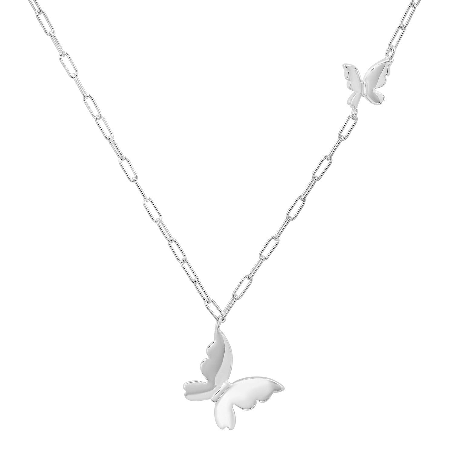 Sterling Silver Petite Floating Butterfly Paperclip Necklace - Ruumur