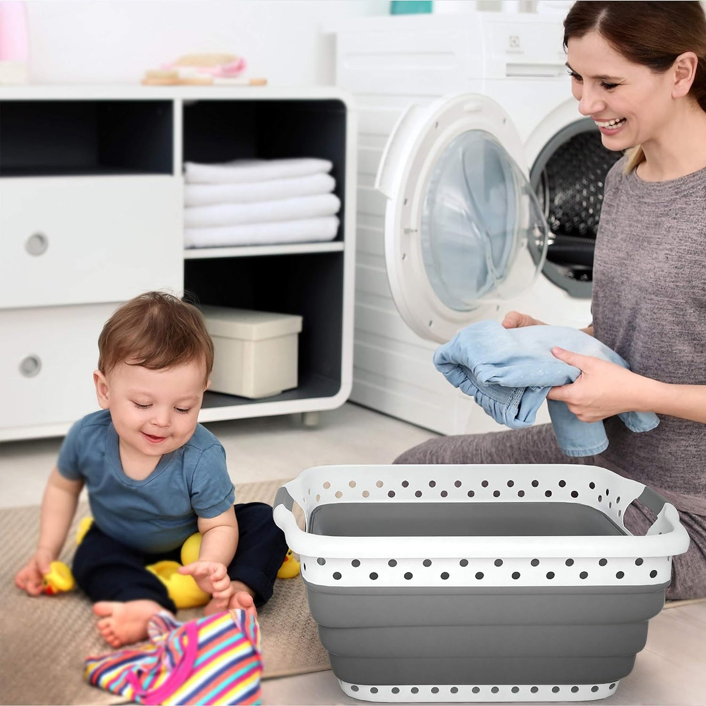 Collapsible Laundry Basket, Storage Organizer, Portable Multipurpose, Wash Basin For Clothing Large Capacity, Saves Space, Rubber Grips, Sturdy