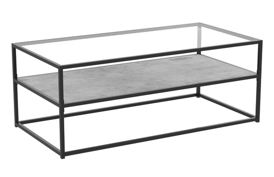 title:Safdie & Co. Coffee Table 47.25L Dark Cement 1 Shelf Glass Top Black Metal;color:Cement