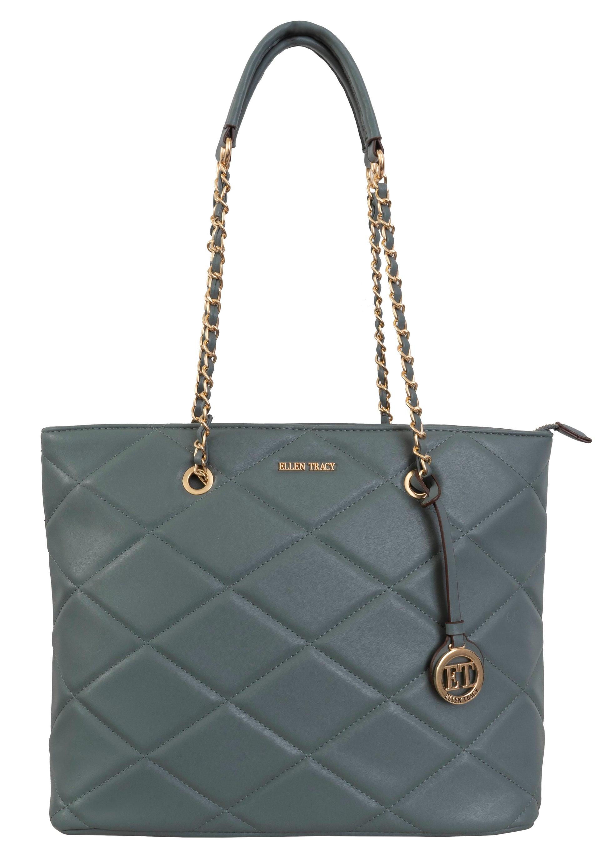 title:Ellen Tracy Smooth Diamond Quilted Tote ETH2179-104-SA;color:104-SAGE