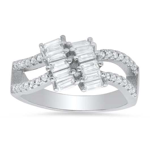 Sterling Silver Baguette-cut CZ Twist Ring