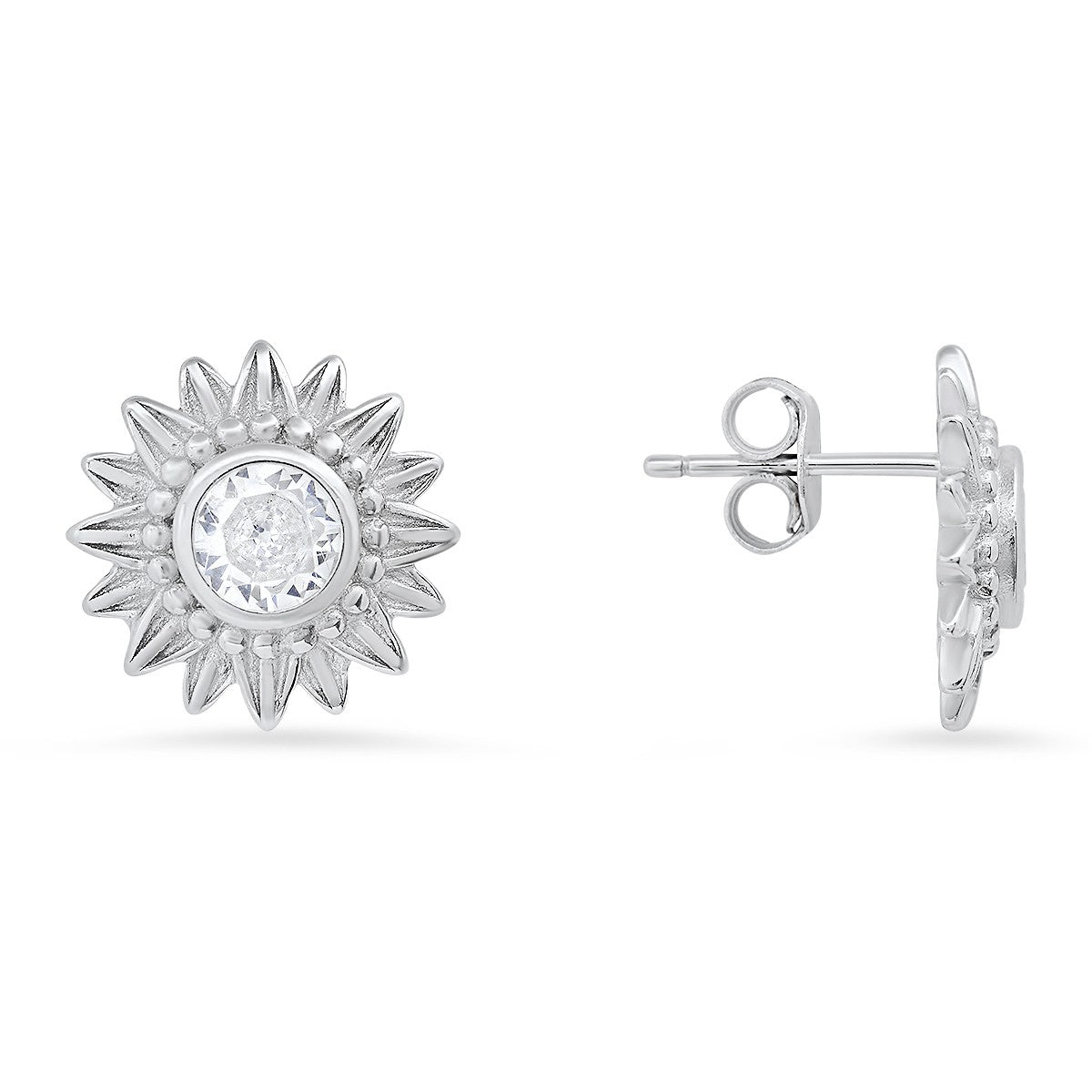 title:Sterling Silver Vintage CZ Flower Stud Earrings;color:Silver