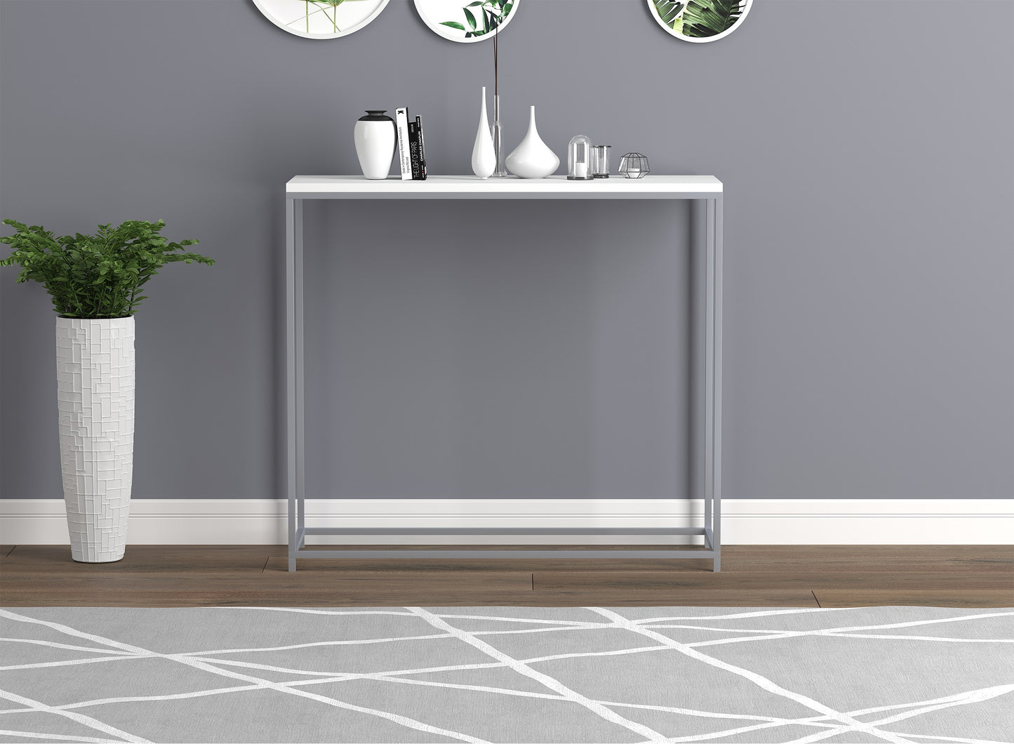 Safdie & Co. Console Table 31" White Silver Metal, Entryway or Sofa Table for Living Room