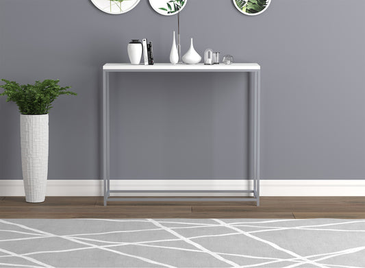 Safdie & Co. Console Table 31" White Silver Metal, Entryway or Sofa Table for Living Room