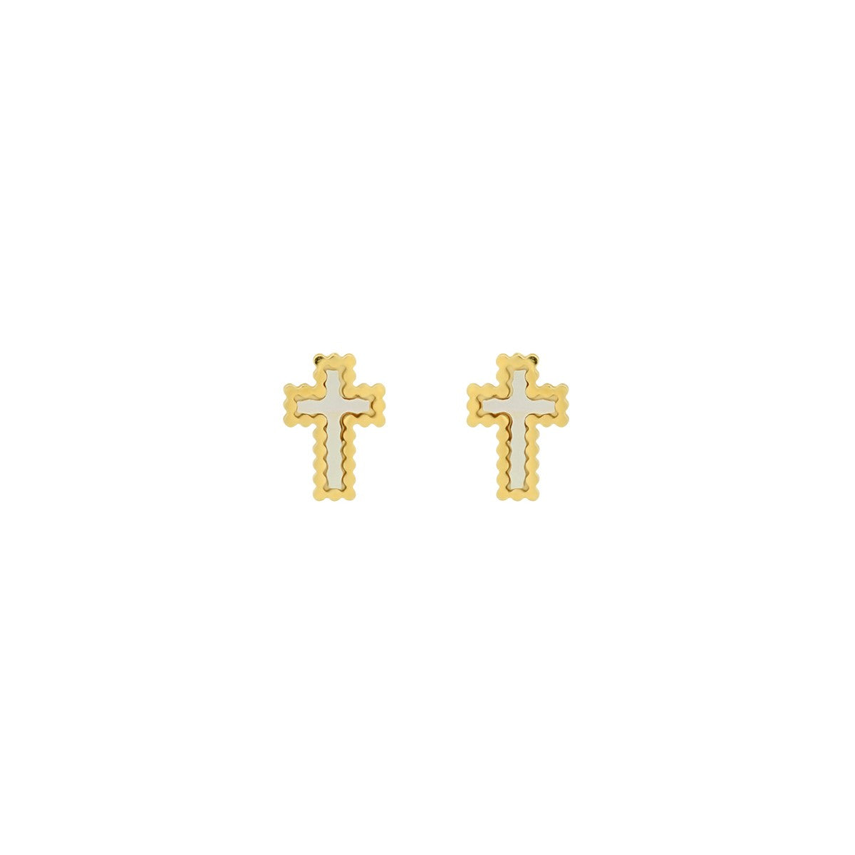 SteelTime Women's Stainless Steel And Mother Of Pearl Cross Earrings/Pendant Set