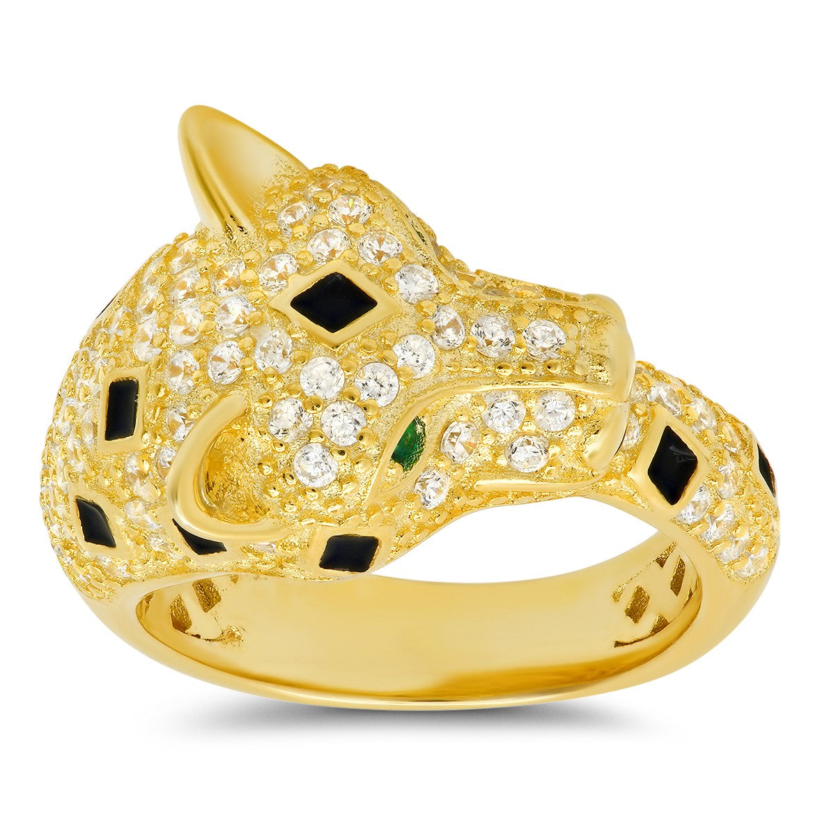 14k Gold Over Silver CZ Panther Ring