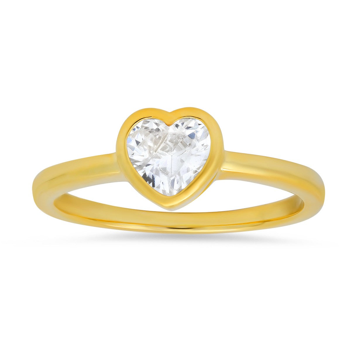 Sterling Silver Bezel-set Heart CZ Ring - Ruumur