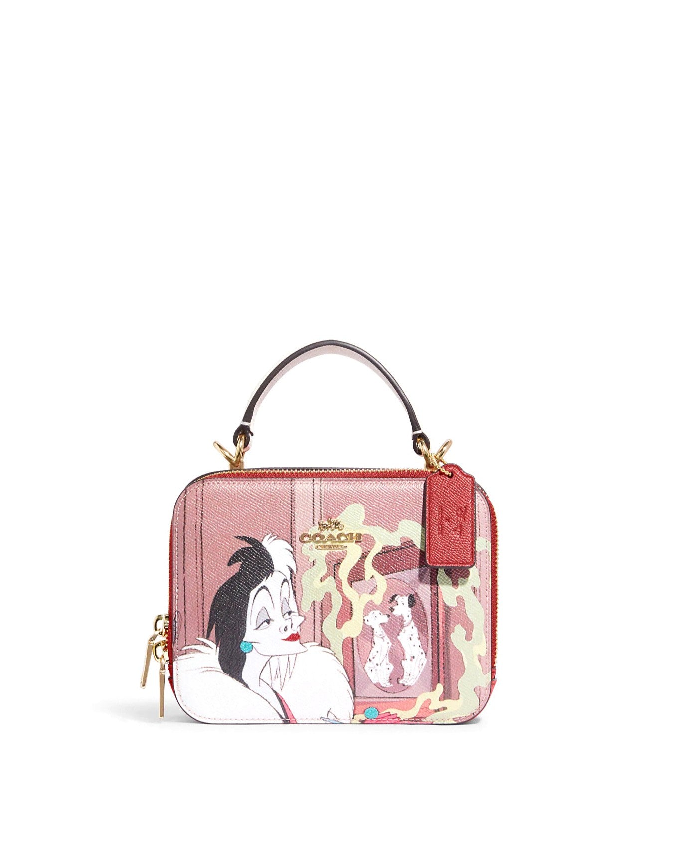 title:Coach Disney X Coach Box Crossbody With Cruella Motif;color:Red Apple Multi