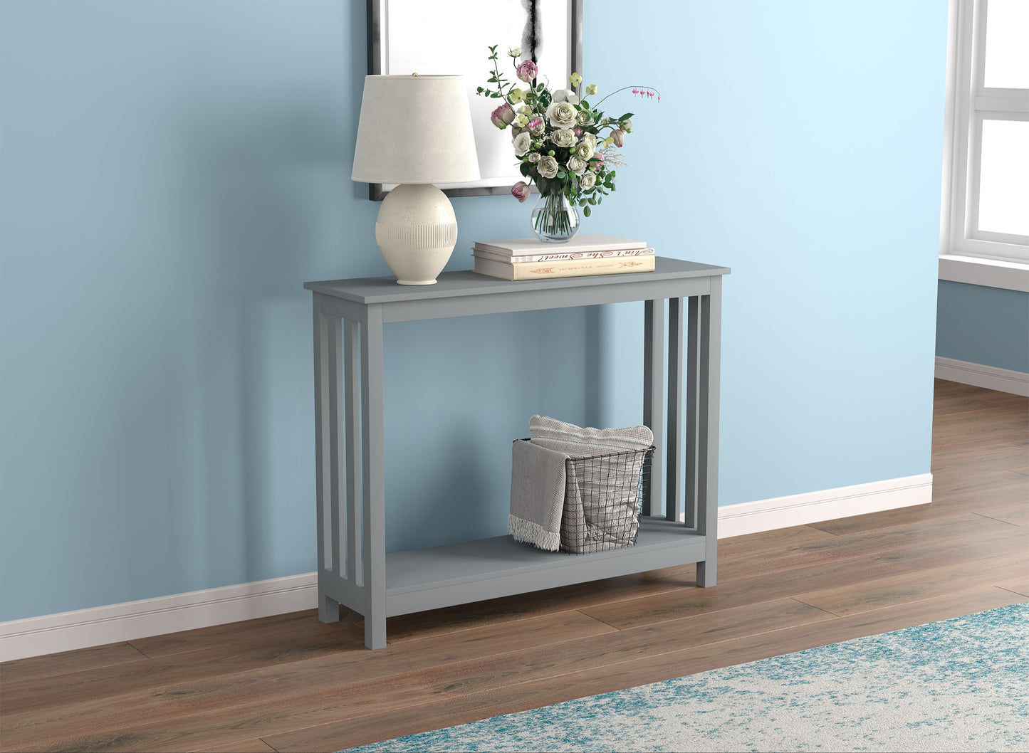 Safdie & Co. Console Table 39" Light Grey 1 Shelf, Entryway or Sofa Table for Living Room