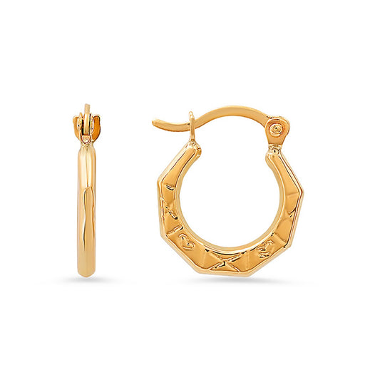 title:10k Yellow Gold Petite 12mm Diamond-cut Huggy Hoop Earrings;color:not applicable