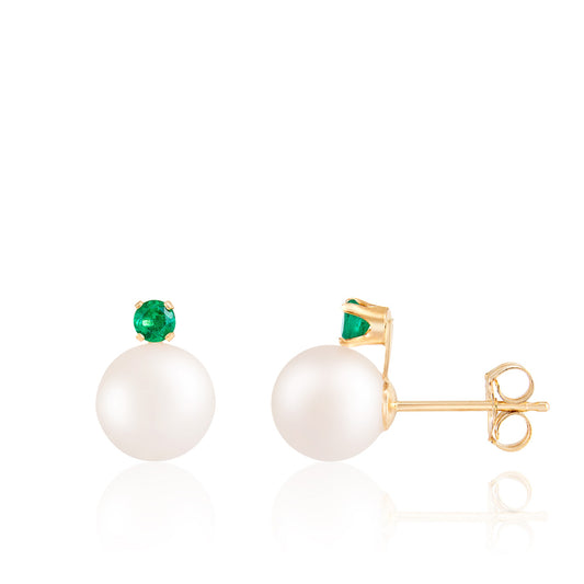 title:Splendid Pearls 14K Yellow Gold Emerald Earrings;color:White