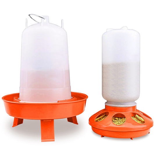 title:Fresh Fab Finds Chicken Feeder Waterer Set 1.5L Hanging Chick Waterer 2.2LBS Height Adjustable Chicken Feeder Poultry Feed Container Kit For Chick Hen Goose Duck Quai;color:Orange