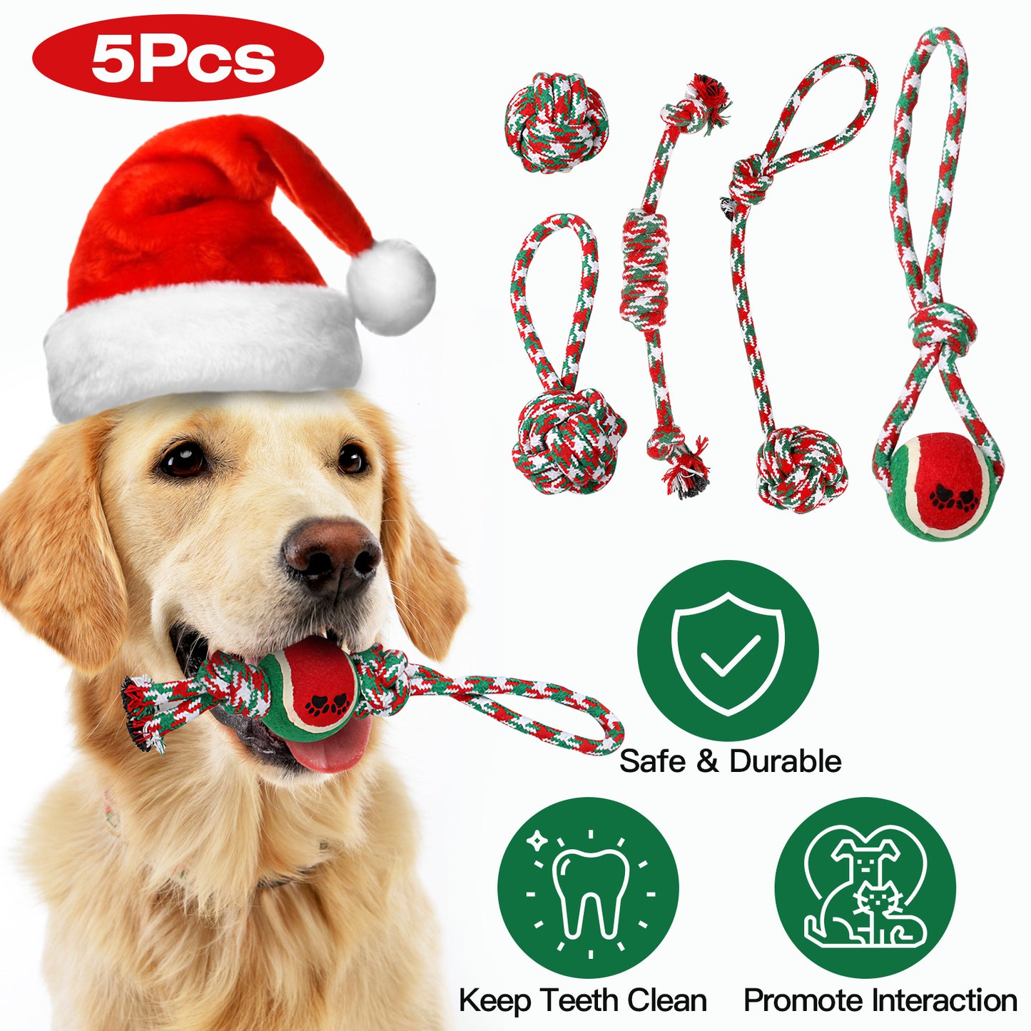 title:Fresh Fab Finds 5Pcs Christmas Dog Rope Chew Toys Dog Interactive Toys Set for Puppy Small Medium Aggressive Chewers Dogs Training Teething Playing;color:not applicable