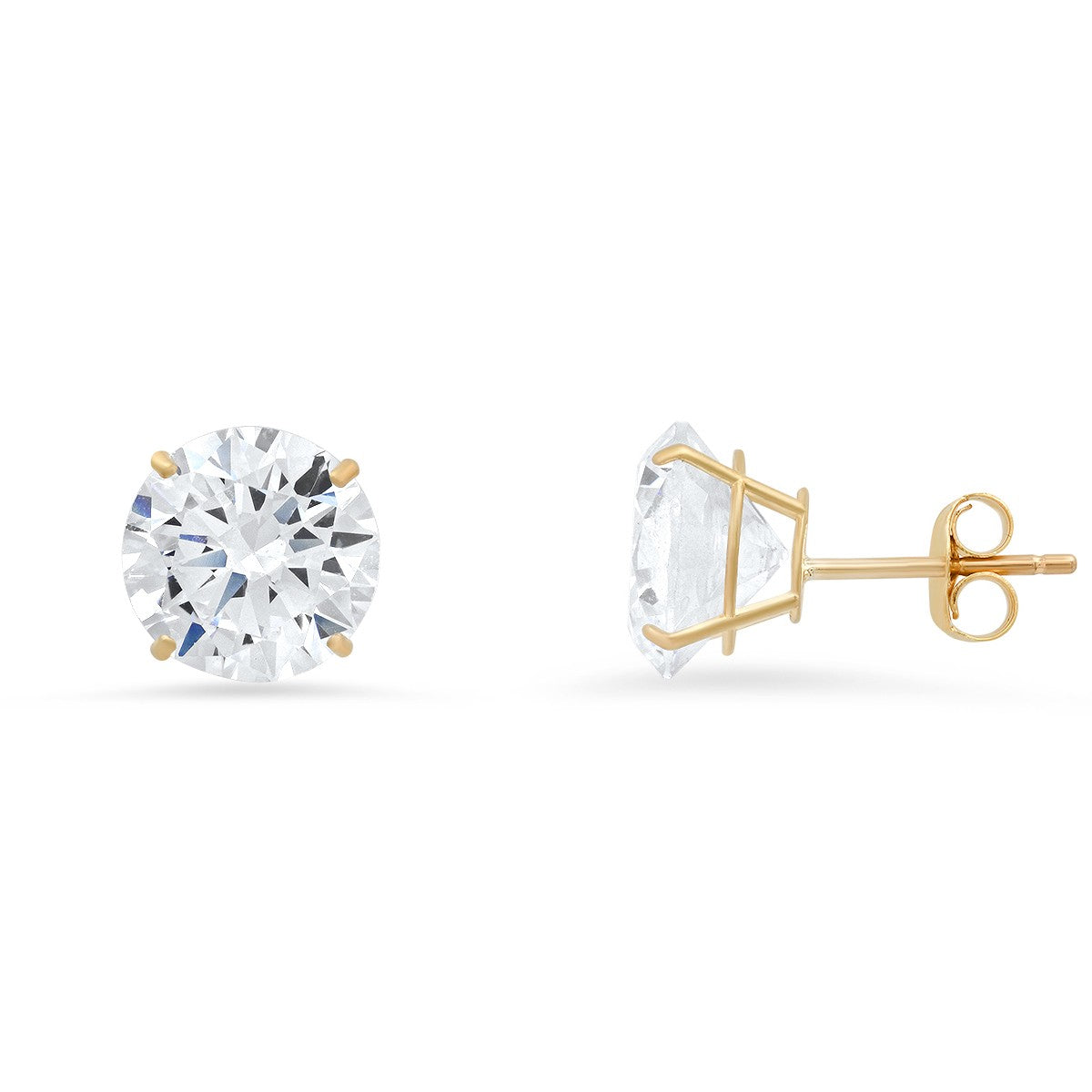 10k Yellow Gold Round-cut CZ Basket Stud Earrings - Ruumur