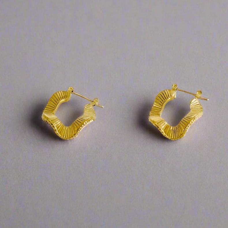 18K Gold Plate Wavy Architectural Hoop Earrings